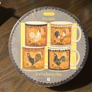 The Sakura Table Retro Rooster Set of Four Stoneware Coffee Mugs
